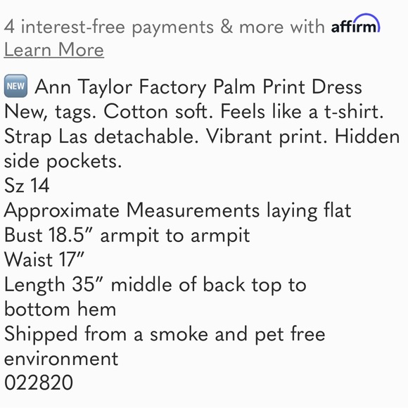 🆕 Ann Taylor Factory Palm Print Dress - Picture 2 of 8